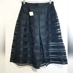 Black Sheer Stripes Knee Length Skirt NWT